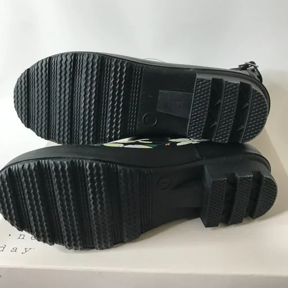 New Black Floral Vicki Mid Calf Waterproof Rain Boots ~ A New Day Size 7 - Picture 8 of 11